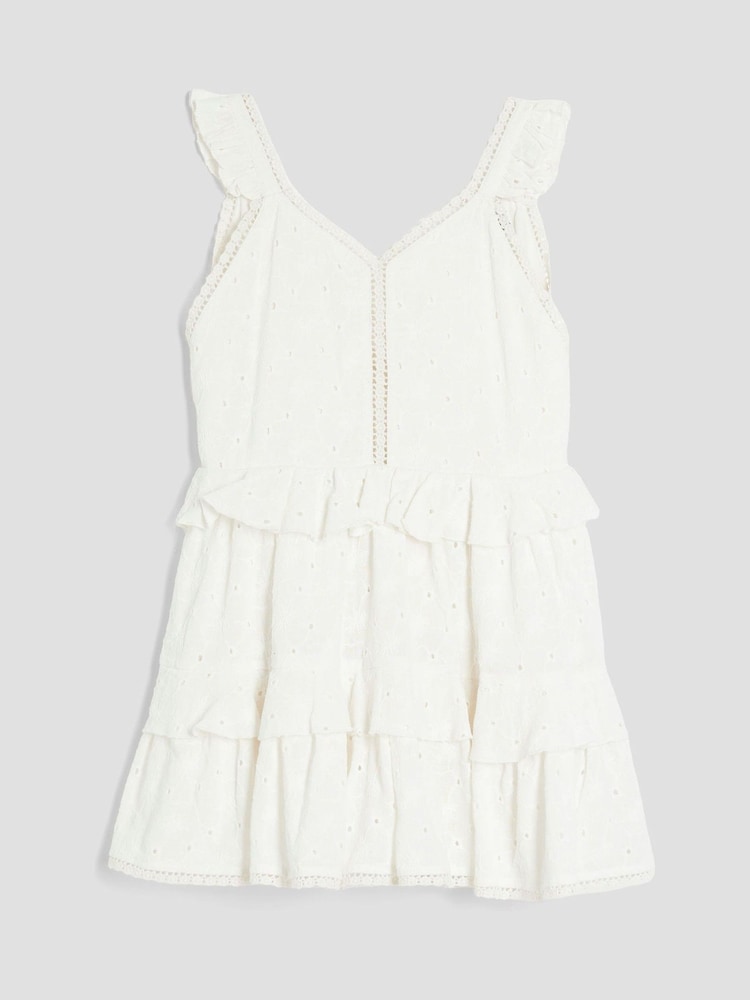 River Island Cream Girls Tiered Broderie Dress - Image 1 of 3