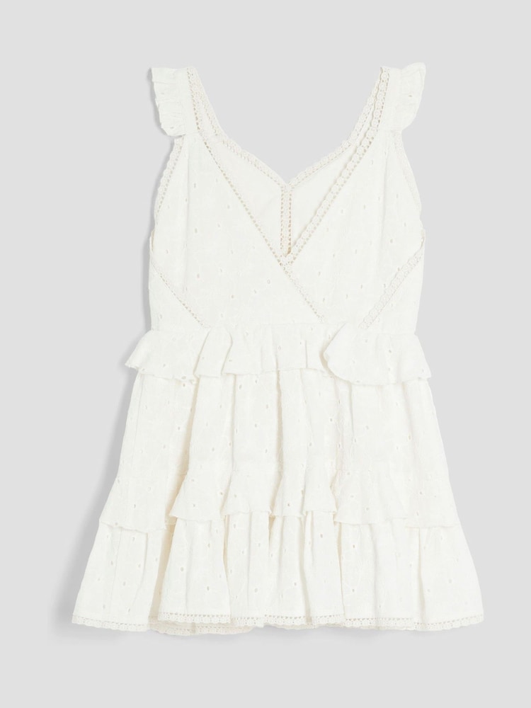 River Island Cream Girls Tiered Broderie Dress - Image 2 of 3