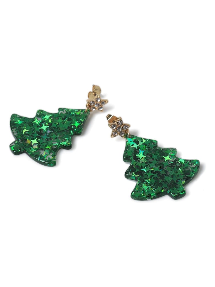 Aela Green Christmas Tree Drop Earrings - Image 2 of 2