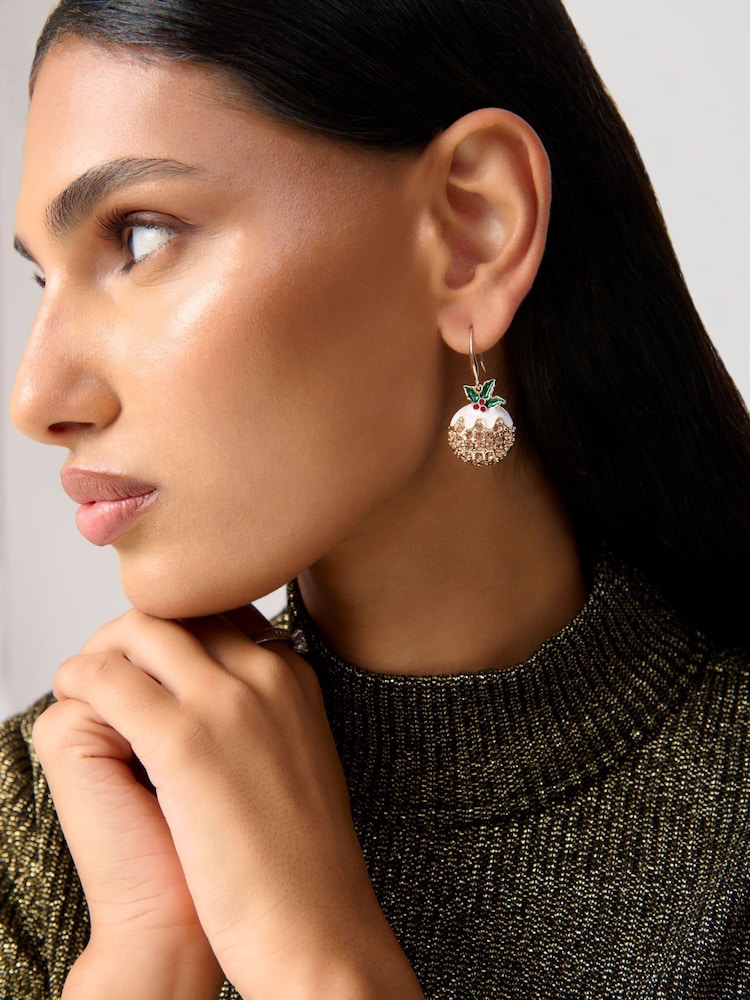 Aela Gold Tone Christmas Pudding Drop Earrings - Image 3 of 3