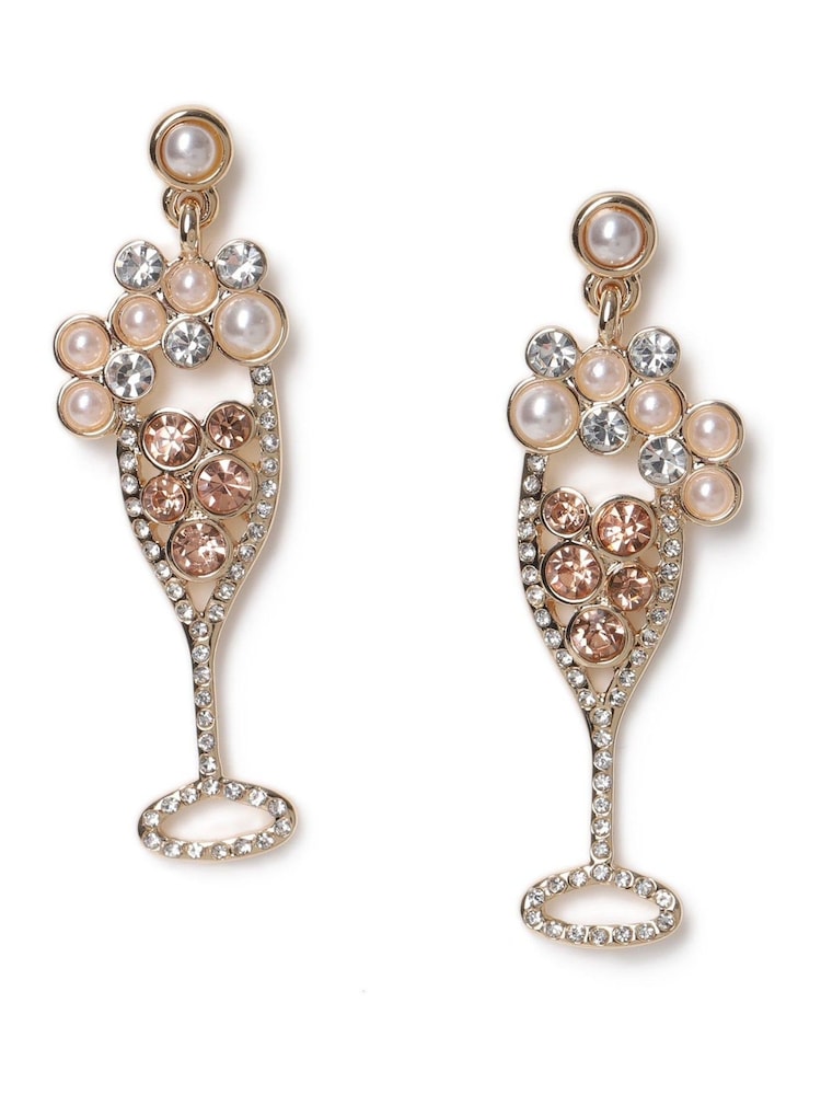 Aela Gold Tone Christmas Champagne Drop Earrings - Image 1 of 2