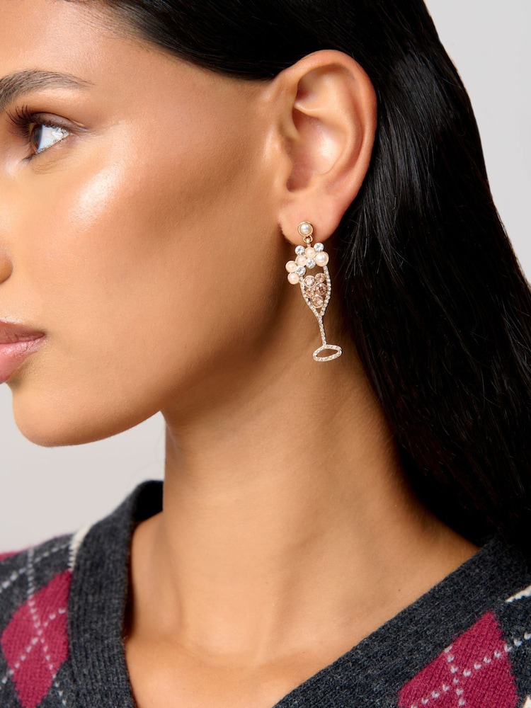 Aela Gold Tone Christmas Champagne Drop Earrings - Image 2 of 2