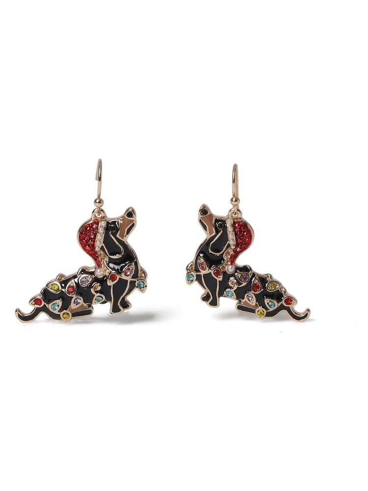 Aela Christmas Dachshund Drop Black Earrings - Image 1 of 2