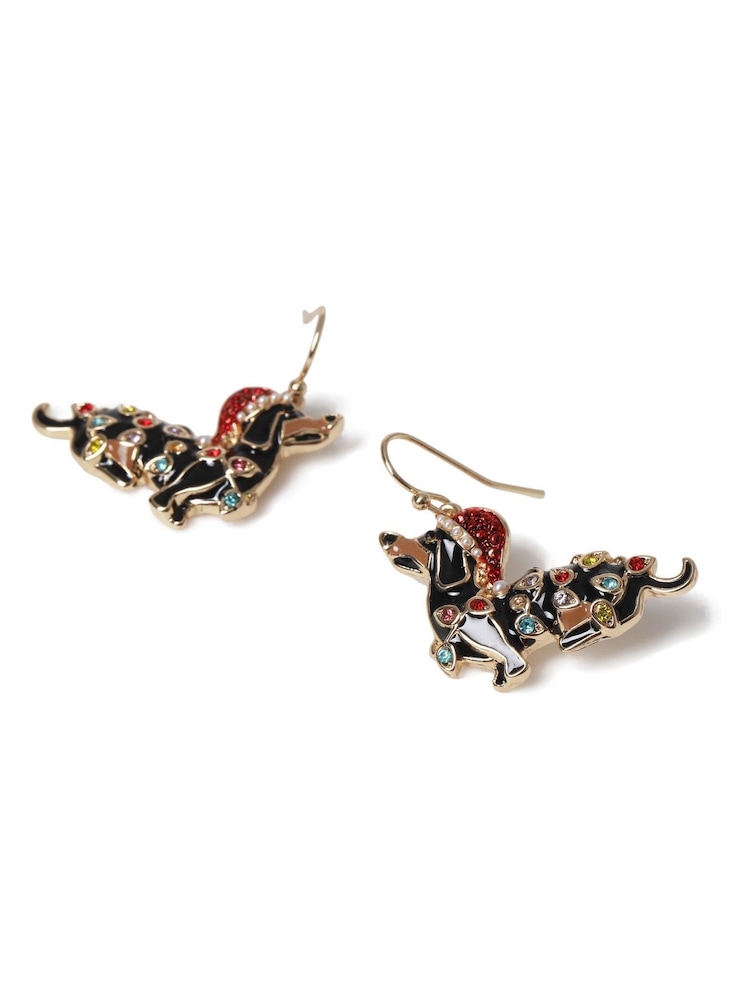 Aela Christmas Dachshund Drop Black Earrings - Image 2 of 2