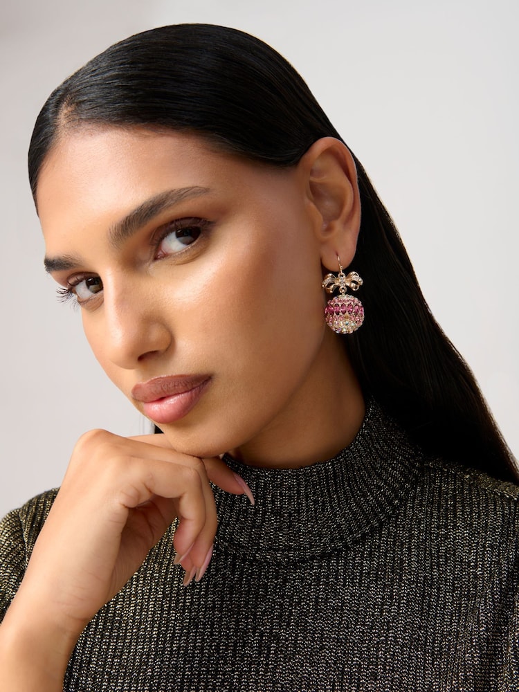 Aela Pink Christmas Bauble Drop Earrings - Image 2 of 2
