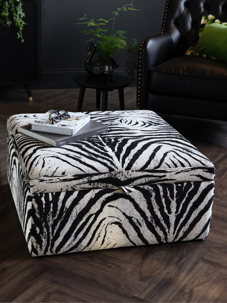 Rockett St George Zebra Woven Black & Cream Sedona Storage Ottoman - Image 1 of 11 Rockett St George Zebra Woven Black & Cream Sedona Storage Ottoman - Image 1 of 11