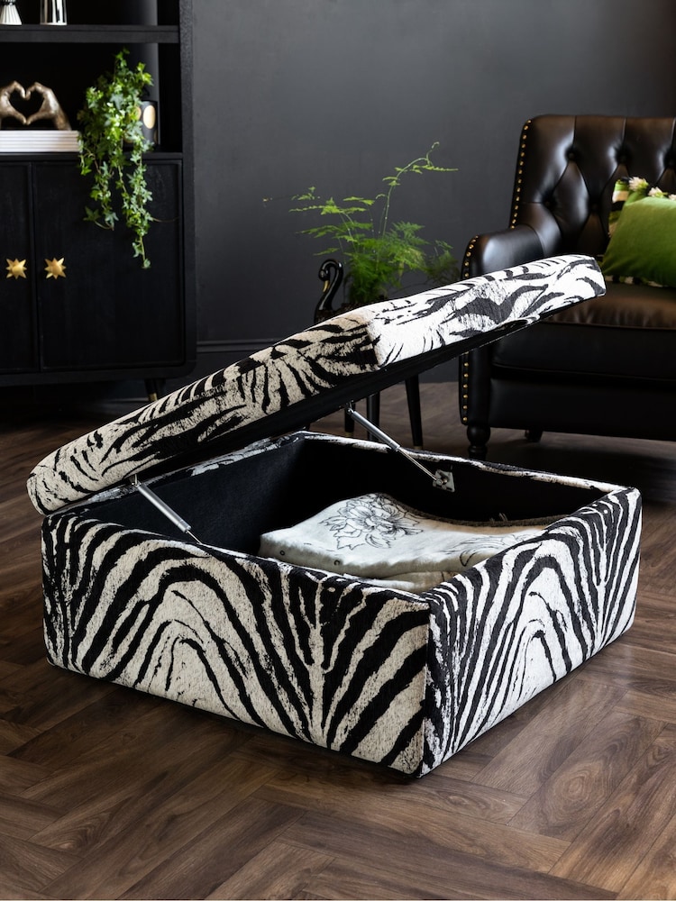 Rockett St George Zebra Woven Black & Cream Sedona Storage Ottoman - Image 2 of 11 Rockett St George Zebra Woven Black & Cream Sedona Storage Ottoman - Image 2 of 11