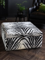 Rockett St George Zebra Woven Black & Cream Sedona Storage Ottoman - Image 3 of 11