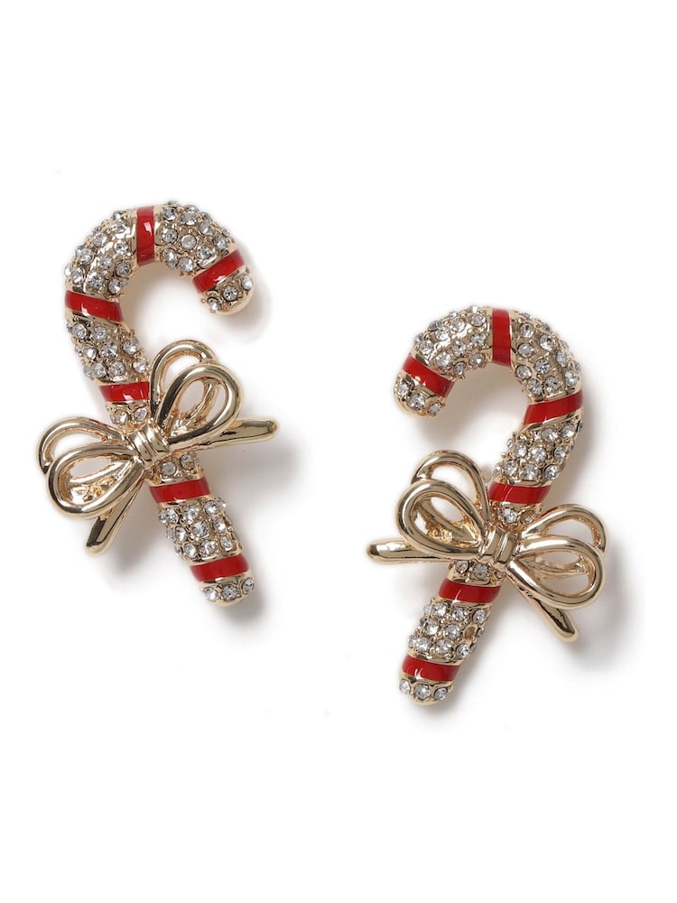 Aela Red Christmas Candy Cane Drop Earrings - Image 1 of 3