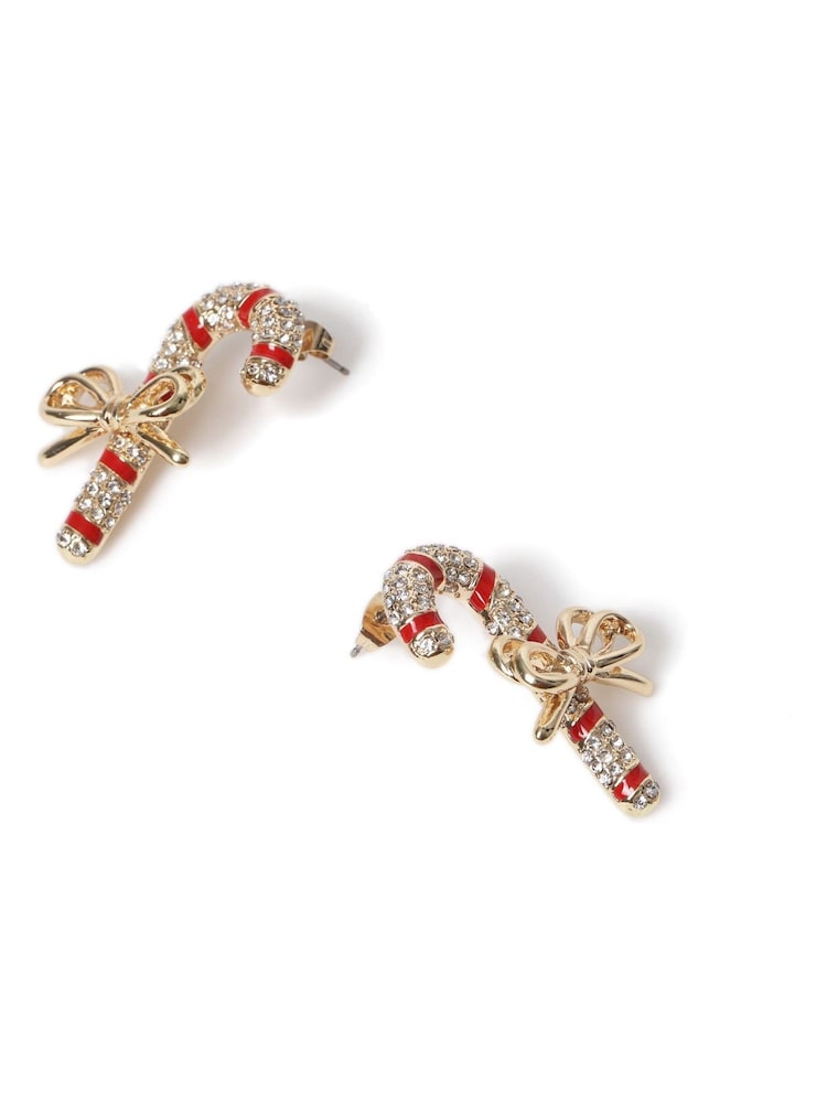 Aela Red Christmas Candy Cane Drop Earrings - Image 2 of 3