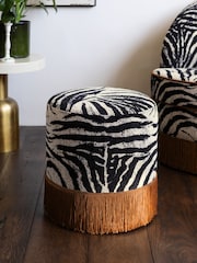 Rockett St George Zebra Woven Black & Cream Munroe Tassel Stool - Image 1 of 6