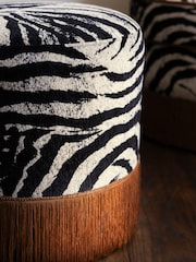 Rockett St George Zebra Woven Black & Cream Munroe Tassel Stool - Image 2 of 6