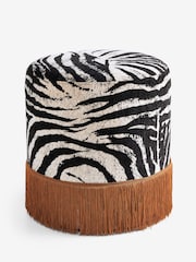 Rockett St George Zebra Woven Black & Cream Munroe Tassel Stool - Image 6 of 6