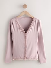Blush Pink Thermal Base Layer Lace Trim Cardigan - Image 5 of 7