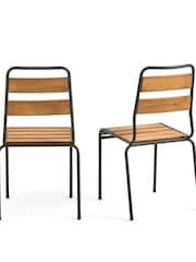 La Redoute Intérieurs Set of 2 Acacia Black Juragley Garden Chairs - Image 3 of 4