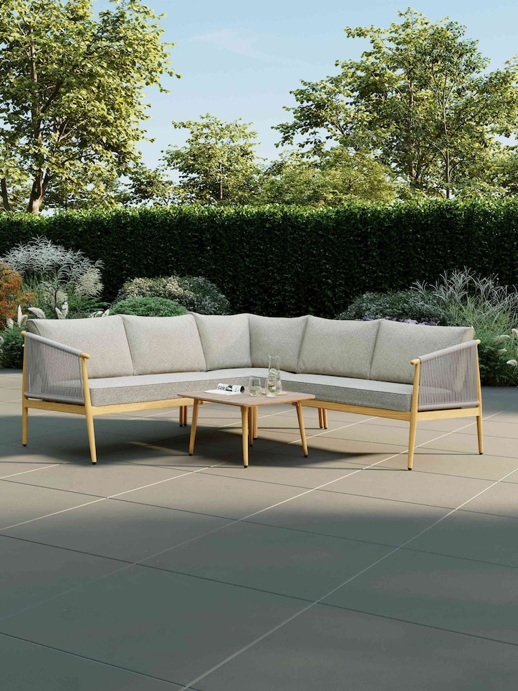 Charles Bentley Grey Almada Rope Weave 4 Seater Corner Lounge Set - Image 1 of 6