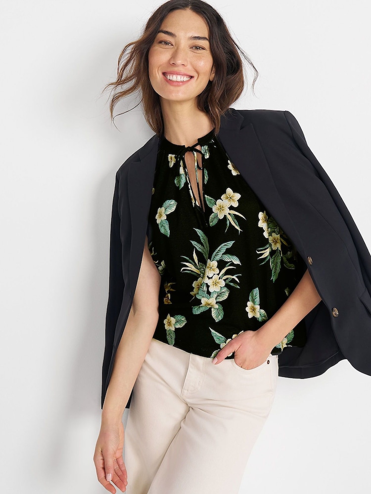 Lands' End Black Linen Blend Sleeveless Blouse - Image 1 of 5