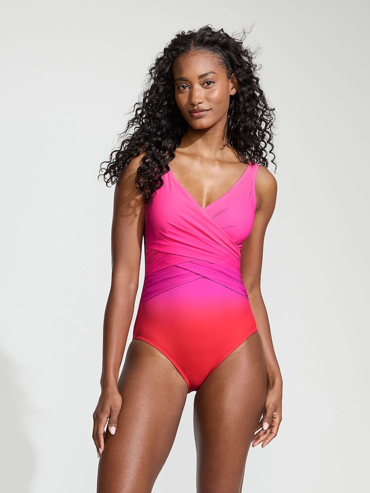 Lands' End Pink Tummy Control V-Neck Wrap Swimsuit - Image 1 of 3
