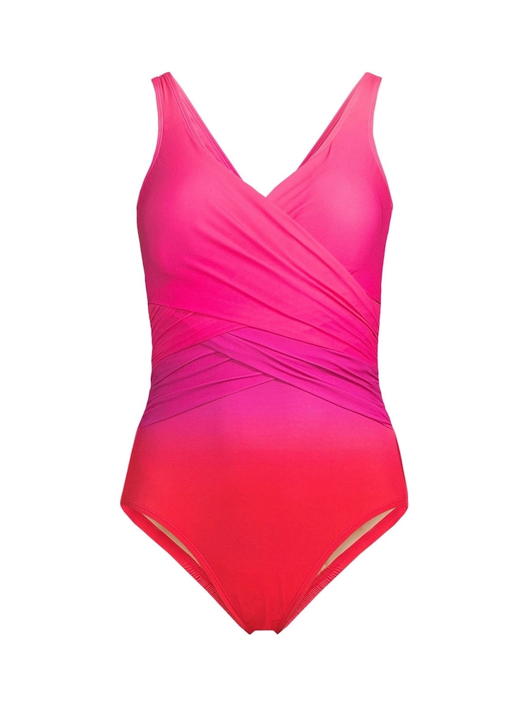 Lands' End Pink Tummy Control V-Neck Wrap Swimsuit - Image 3 of 3