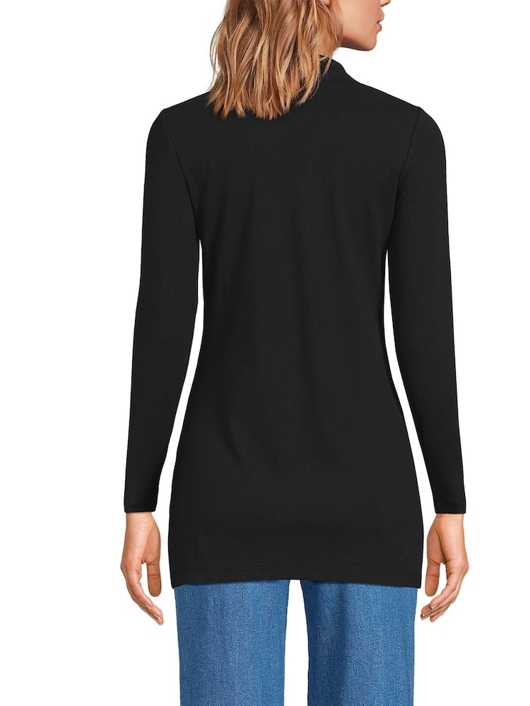Lands' End Black Ribbed Long Sleeve Polo Shirt - Image 2 of 3