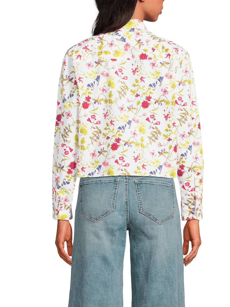 Lands' End White Cropped Ruffle 100% Cotton Shirt - Image 2 of 4