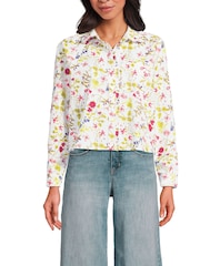 Lands' End White Cropped Ruffle 100% Cotton Shirt - Image 3 of 4