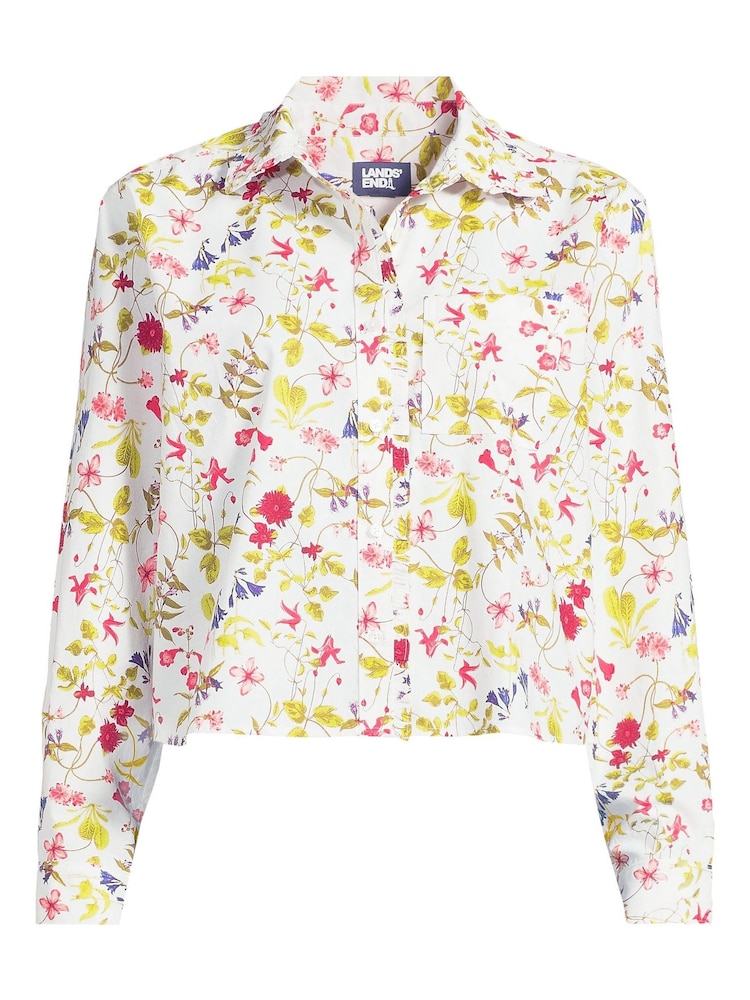 Lands' End White Cropped Ruffle 100% Cotton Shirt - Image 4 of 4