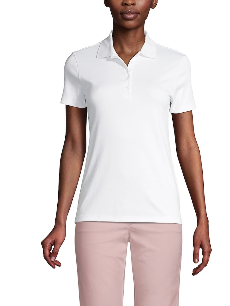 Lands' End White 100% Cotton Short Sleeve Supima Polo Shirt - Image 1 of 5 Lands' End White 100% Cotton Short Sleeve Supima Polo Shirt - Image 1 of 5