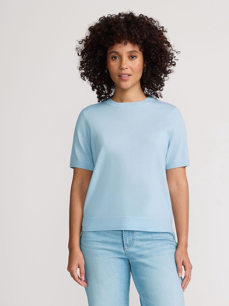 Lands' End Blue Short Sleeve Merino Jumper - Image 1 of 4