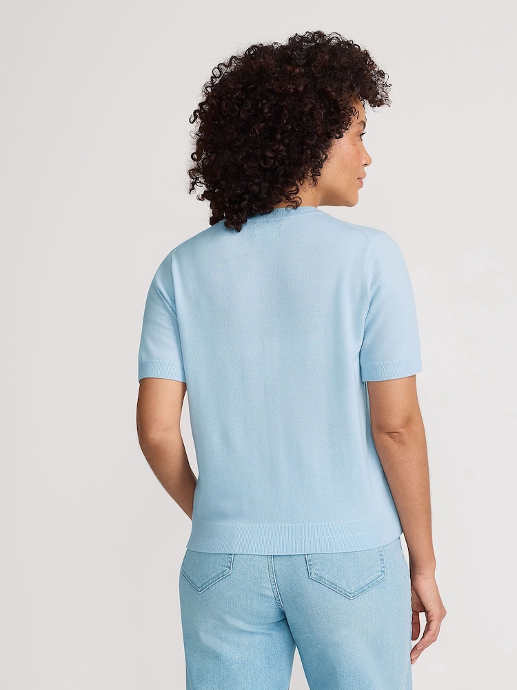 Lands' End Blue Short Sleeve Merino Jumper - Image 2 of 4
