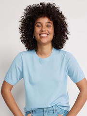 Lands' End Blue Short Sleeve Merino Jumper - Image 3 of 4
