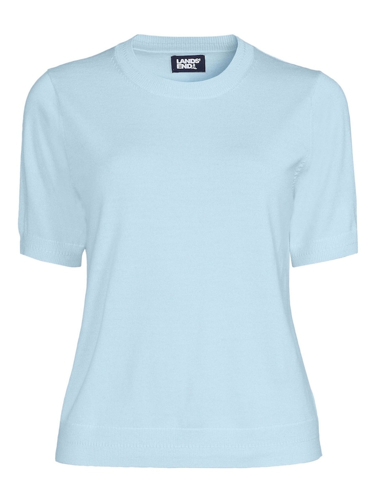 Lands' End Blue Short Sleeve Merino Jumper - Image 4 of 4
