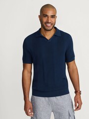 Lands' End Blue 100% Cotton Johnny Collar Polo Shirt - Image 1 of 6