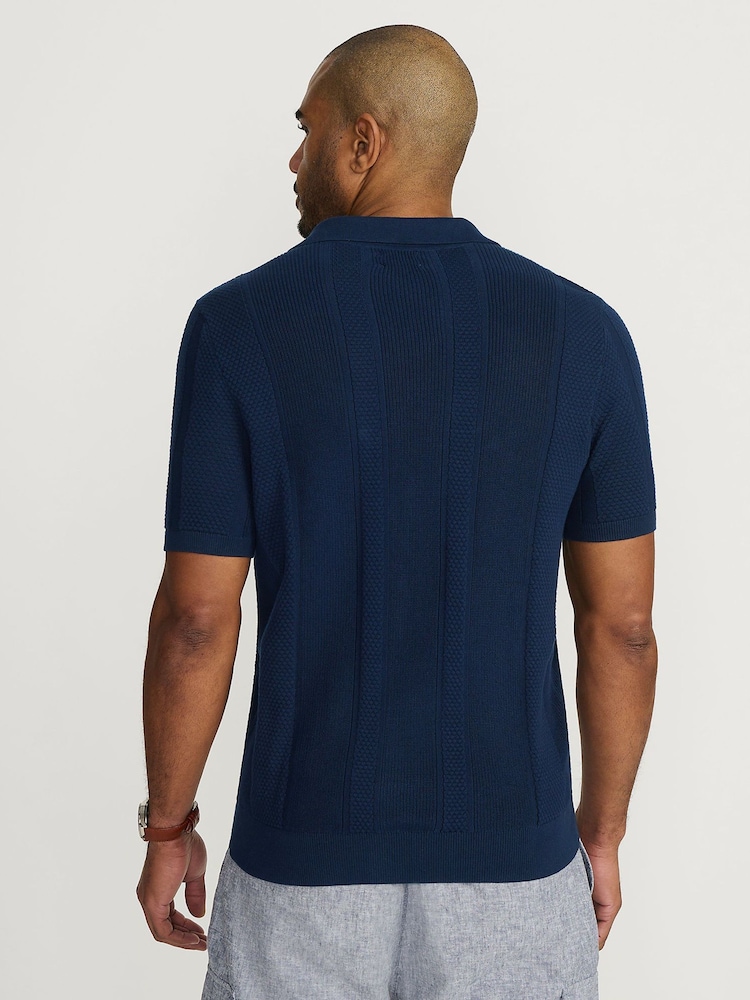Lands' End Blue 100% Cotton Johnny Collar Polo Shirt - Image 2 of 6