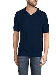 Lands' End Blue 100% Cotton Johnny Collar Polo Shirt - Image 3 of 6
