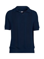 Lands' End Blue 100% Cotton Johnny Collar Polo Shirt - Image 6 of 6