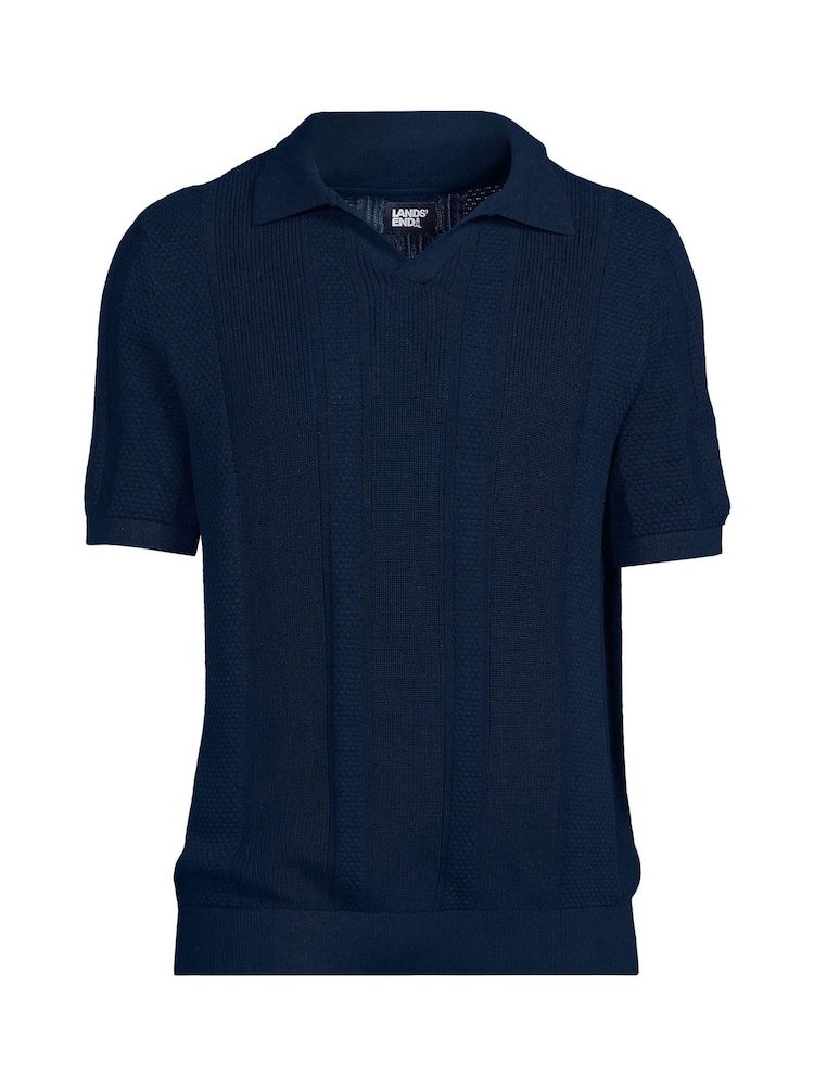 Lands' End Blue 100% Cotton Johnny Collar Polo Shirt - Image 6 of 6 Lands' End Blue 100% Cotton Johnny Collar Polo Shirt - Image 6 of 6