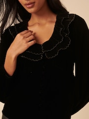 Nobodys Child Black LS Tommie Velvet Blouse - Image 4 of 5