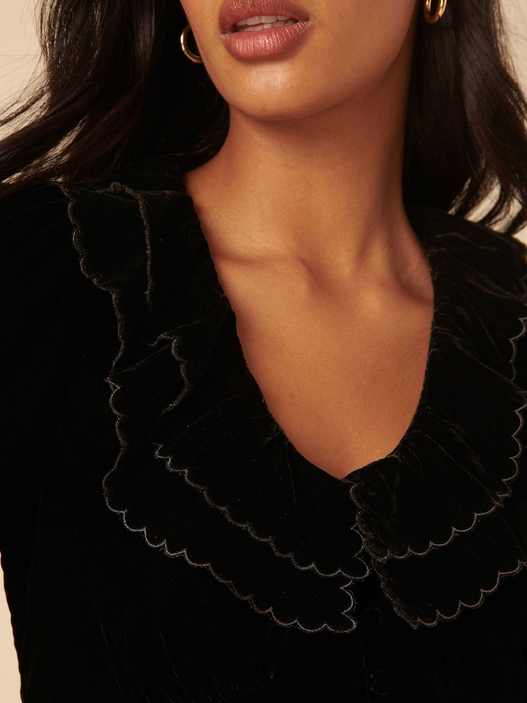 Nobodys Child Black LS Tommie Velvet Blouse - Image 5 of 5
