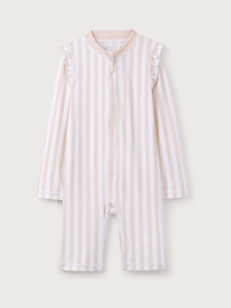The White Company Pink Stripe Frill Sleeve Surfsuit - Image 1 of 2
