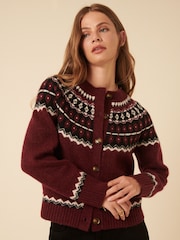 Nobodys Child Red Fair Isle Crew Neck Cardigan - Image 1 of 5