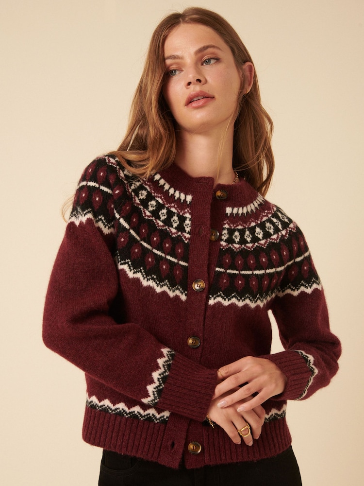 Nobodys Child Red Fair Isle Crew Neck Cardigan - Image 1 of 5