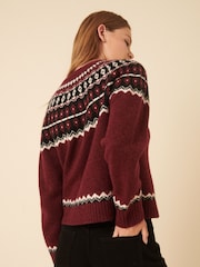 Nobodys Child Red Fair Isle Crew Neck Cardigan - Image 2 of 5
