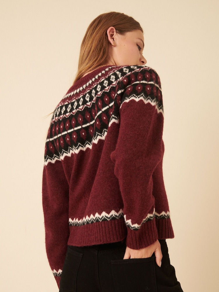 Nobodys Child Red Fair Isle Crew Neck Cardigan - Image 2 of 5