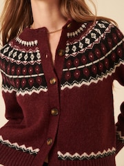 Nobodys Child Red Fair Isle Crew Neck Cardigan - Image 3 of 5