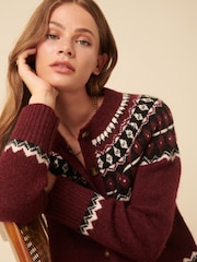 Nobodys Child Red Fair Isle Crew Neck Cardigan - Image 4 of 5
