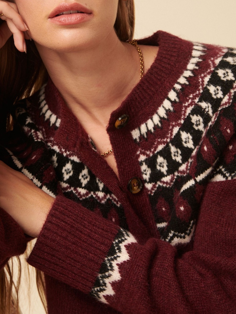 Nobodys Child Red Fair Isle Crew Neck Cardigan - Image 5 of 5