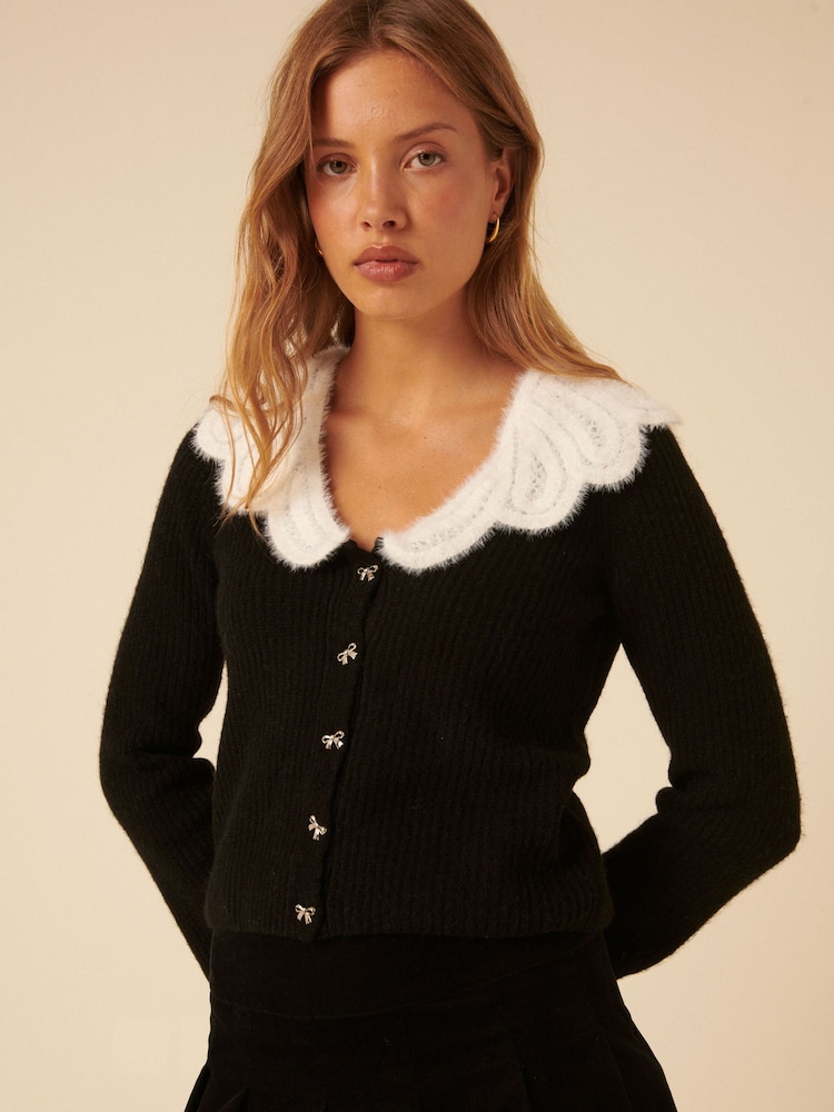 Nobodys Child Black Eyelash Crochet Collar Cardigan - Image 1 of 5