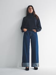 The Set Chocolate Brown/Navy Blue 2 Pack High Neck Cable Jumpers - Image 1 of 6