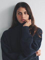 The Set Chocolate Brown/Navy Blue 2 Pack High Neck Cable Jumpers - Image 5 of 6